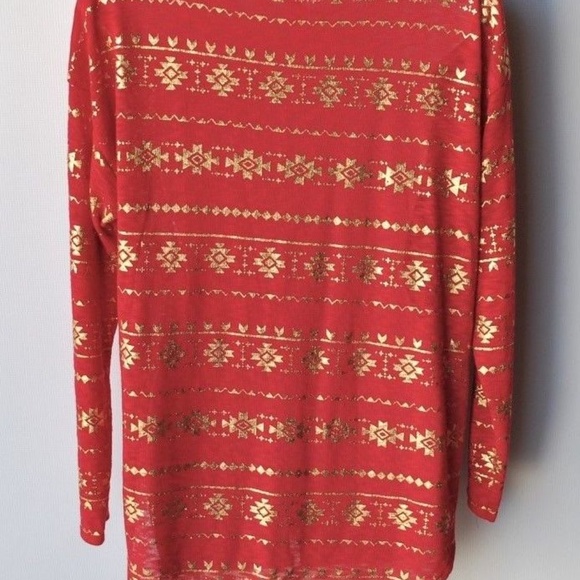 Long Sleeve Red & Gold Christmas Top Size L - Picture 6 of 8